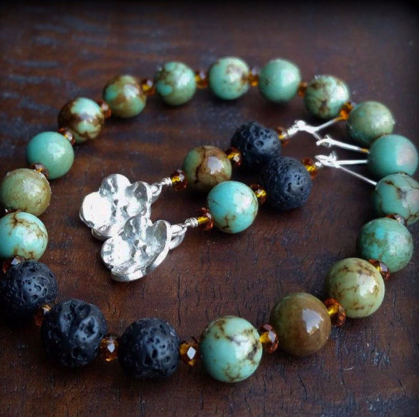Essential oil diffuser bracelet/earring set - Magnesite, Crystal - leaf