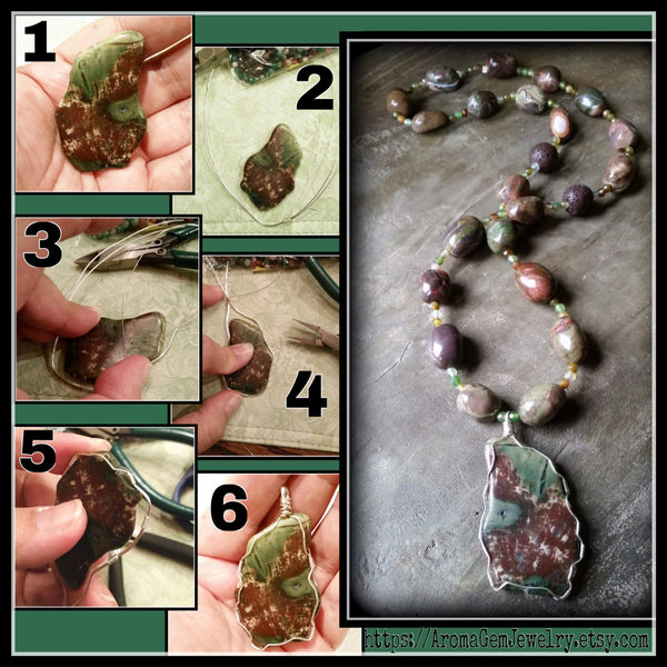 Essential oil diffuser necklace - Agate - wire wrapped