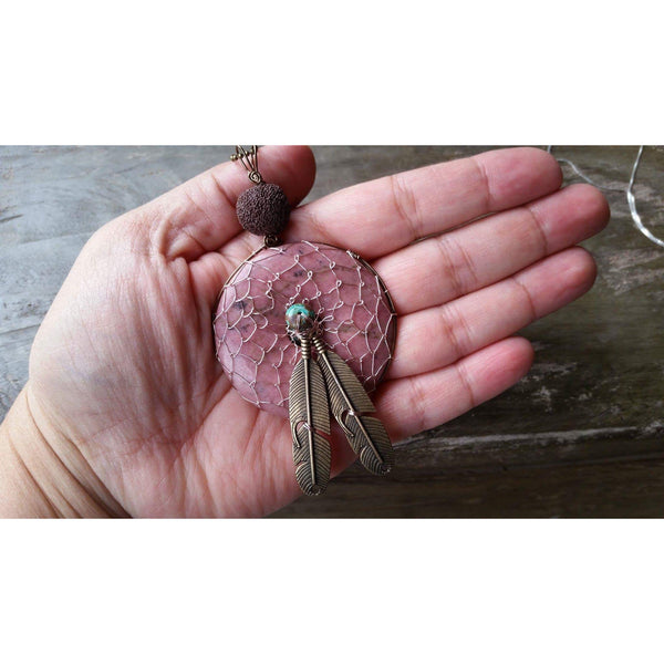 Essential oil diffuser- agate - wire wrapped - dream catchcer - feather