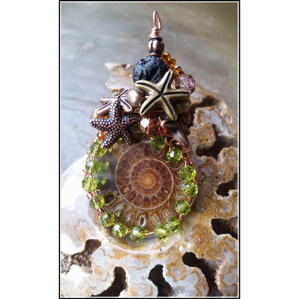 Essential oil diffuser necklace-Ammonite - wire wrapped copper
