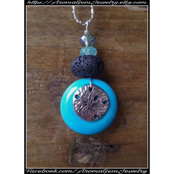 Essential oil diffuser necklace  - Ocean Turquoise sand dollar