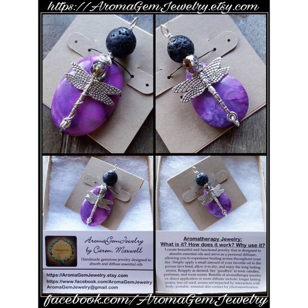 Essential oil diffuser necklace - purple crazy lace agate