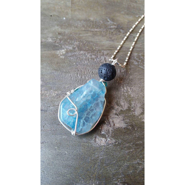 Essential oil diffuser necklace - agate - sterling silver