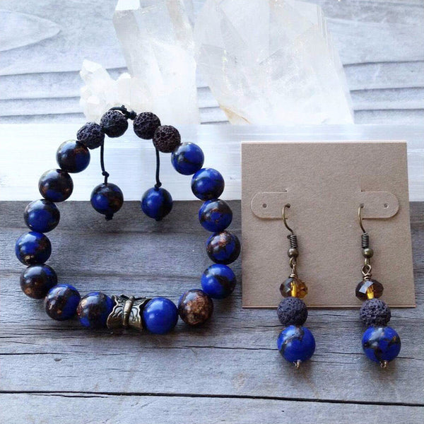 Essential oil diffuser bracelet/earring set-lapiz lazuli-butterfly