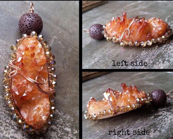 Essential oil diffuser necklace - druzy agate - wire wrapped
