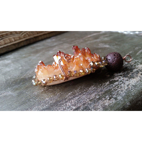 Essential oil diffuser necklace - druzy agate - wire wrapped