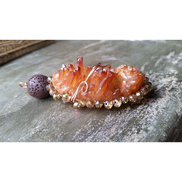 Essential oil diffuser necklace - druzy agate - wire wrapped