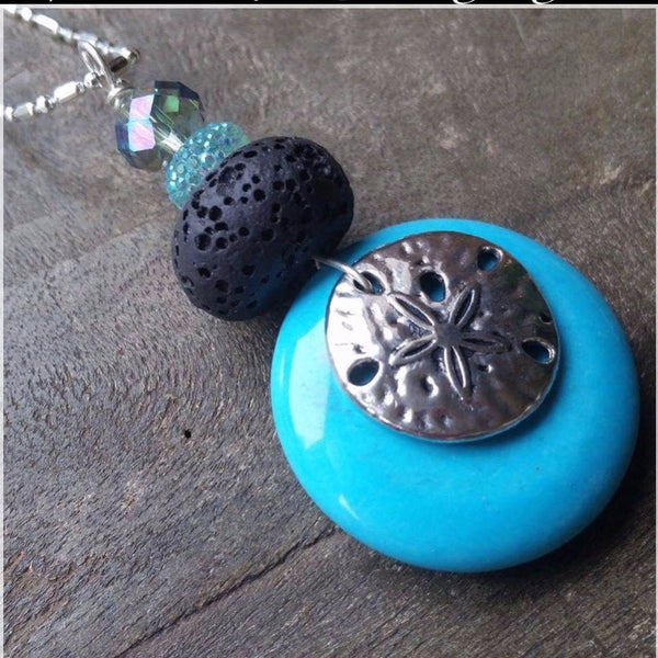 Essential oil diffuser necklace  - Ocean Turquoise sand dollar