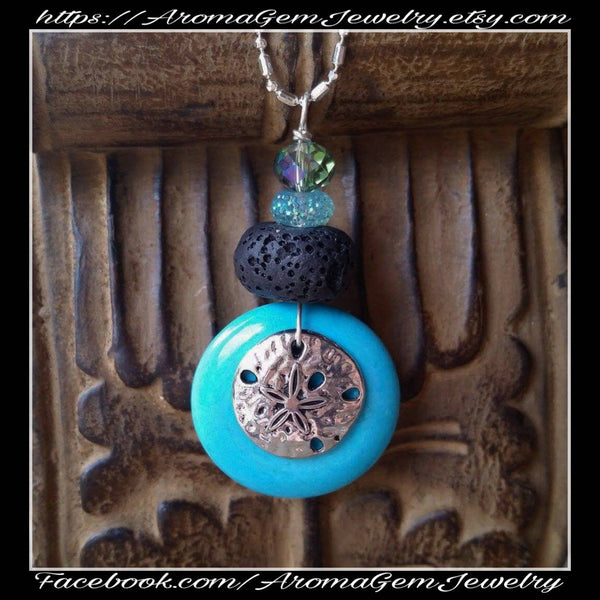 Essential oil diffuser necklace  - Ocean Turquoise sand dollar