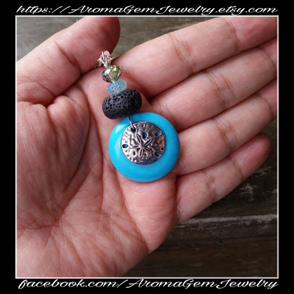Essential oil diffuser necklace  - Ocean Turquoise sand dollar