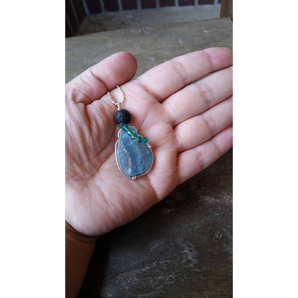 Essential oil diffuser necklace - agate - sterling silver