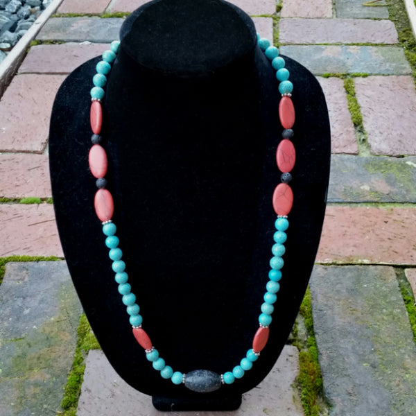 Essential oil diffuser necklace/bracelet/ earring set - Red Howlite and Magnesite