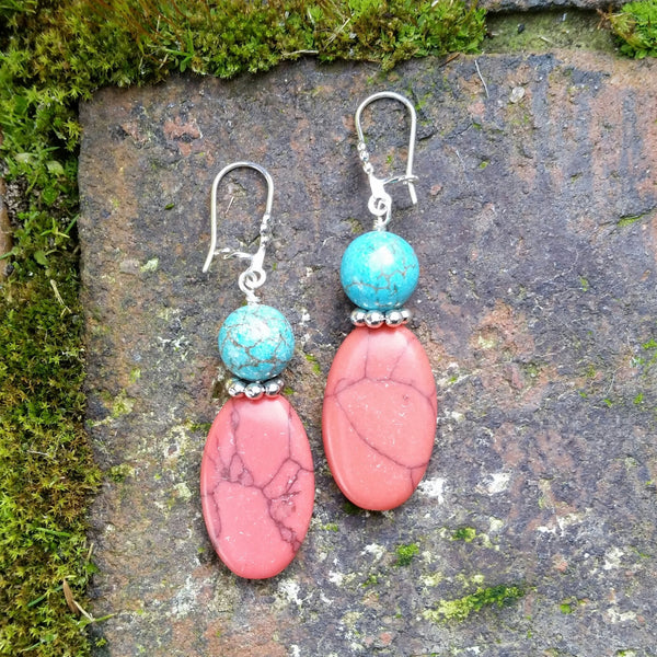 Essential oil diffuser necklace/bracelet/ earring set - Red Howlite and Magnesite