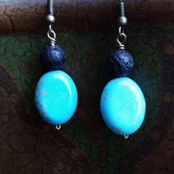 Essential oil diffuser earrings - blue Magnesite