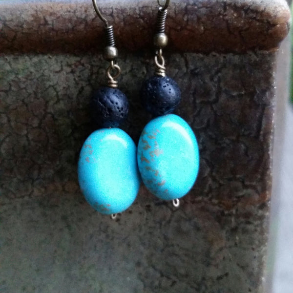 Essential oil diffuser earrings - blue Magnesite