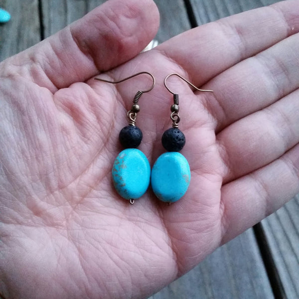 Essential oil diffuser earrings - blue Magnesite