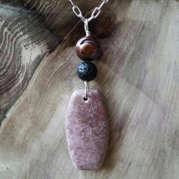 Essential oil diffuser necklace  -cultured pearl, gemstone