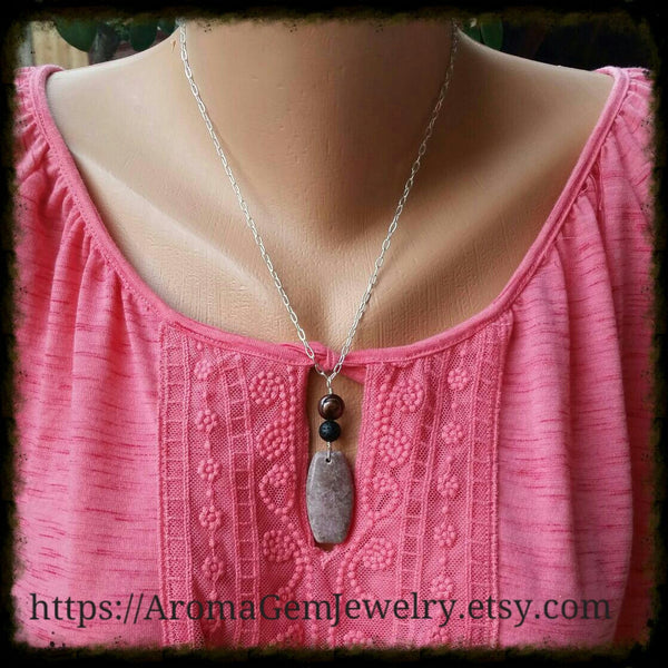 Essential oil diffuser necklace  -cultured pearl, gemstone