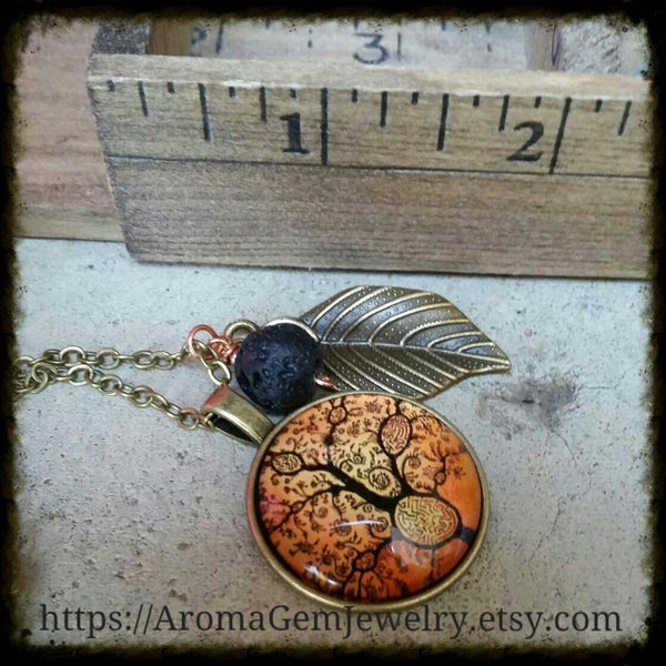 Essential oil diffuser-Necklace-antiqued bronze-Tree of Life