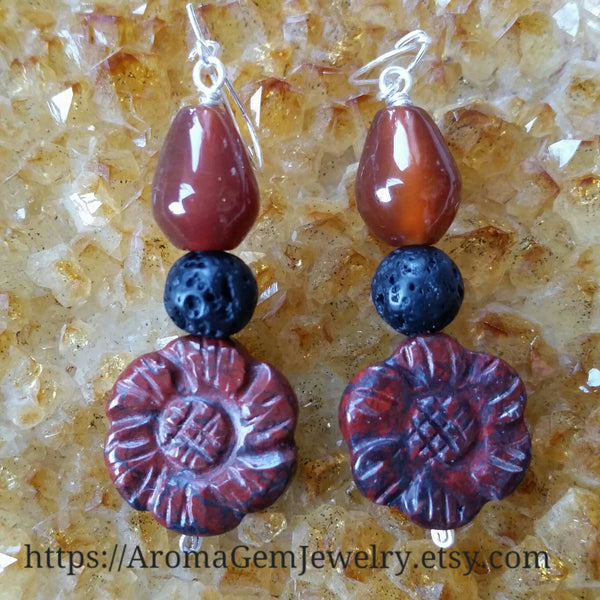 Essential oil diffuser earrings - Brecciated Jasper