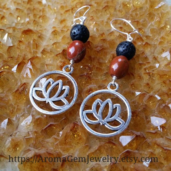 Essential oil diffuser earrings - red Jasper - red Agate - Lotus