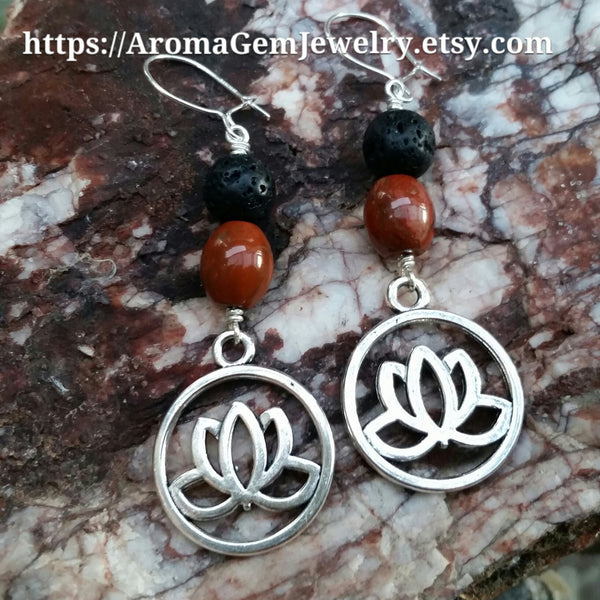 Essential oil diffuser earrings - red Jasper - red Agate - Lotus