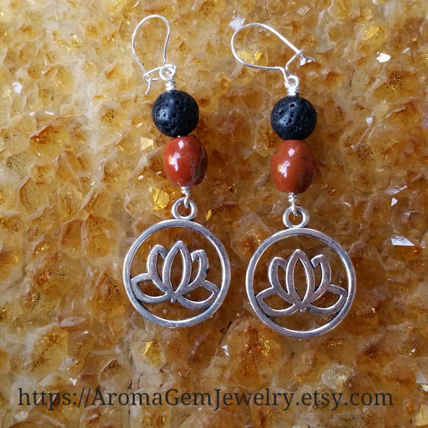 Essential oil diffuser earrings - red Jasper - red Agate - Lotus
