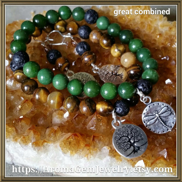 Essential oil diffuser earrings- Tiger Eye - Tree of Life