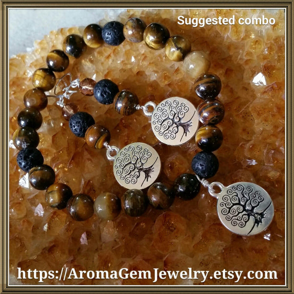 Essential oil diffuser earrings- Tiger Eye - Tree of Life