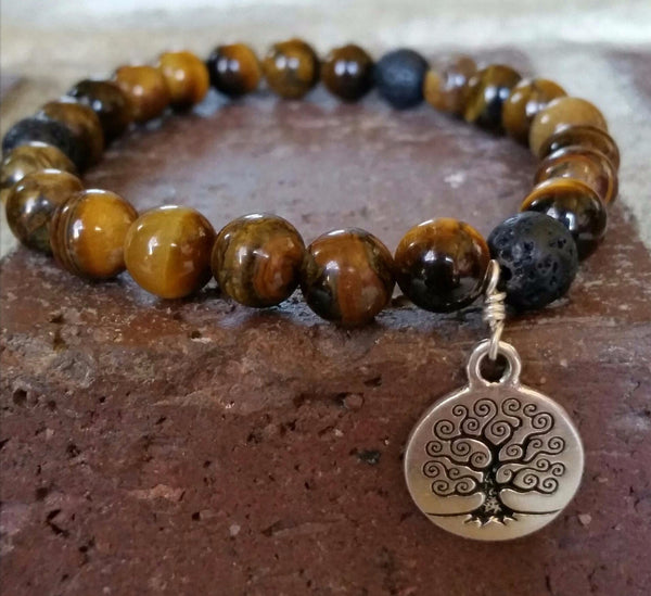 Essential oil diffuser bracelet-Tiger Eye - Tree of Life