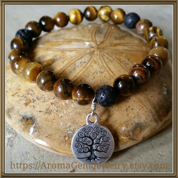 Essential oil diffuser bracelet-Tiger Eye - Tree of Life