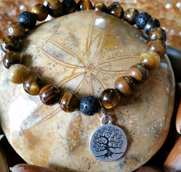Essential oil diffuser bracelet-Tiger Eye - Tree of Life