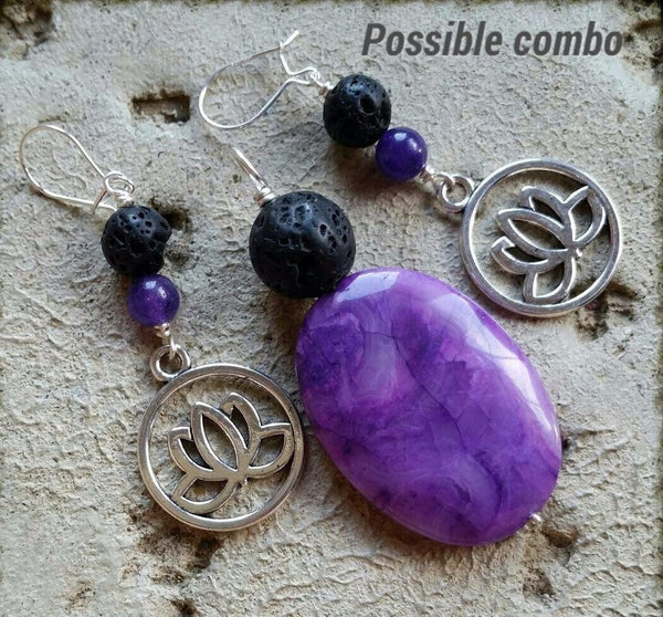 Essential oil diffuser necklace - purple crazy lace agate pendant - wire wrapped sterling silver