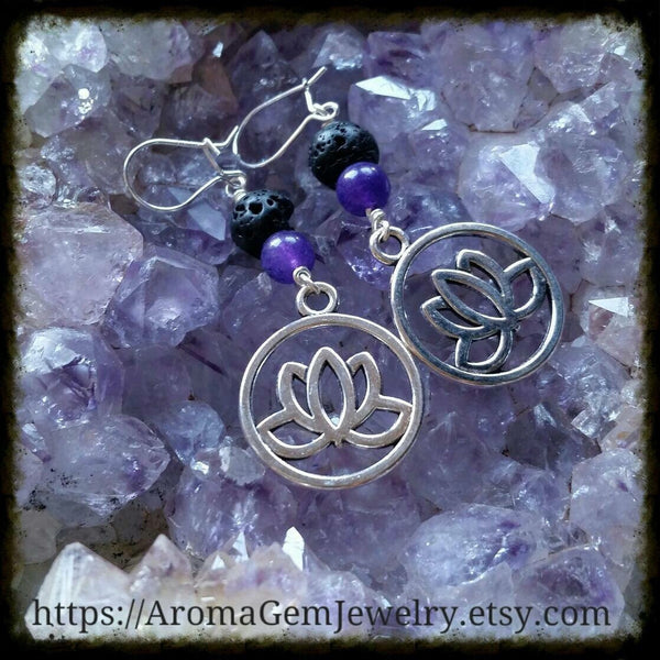 Essential oil diffuser earrings - dyed Quartz - lotus - Sterling Silver ear wire