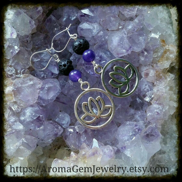 Essential oil diffuser earrings - dyed Quartz - lotus - Sterling Silver ear wire