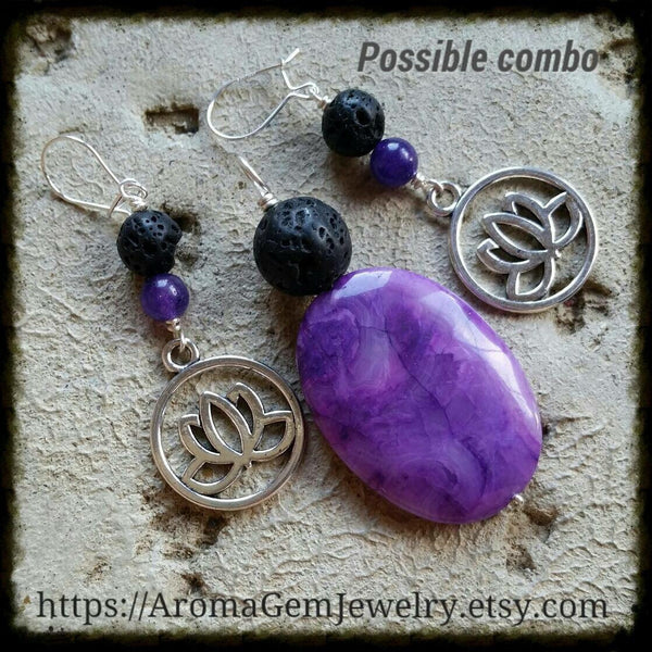 Essential oil diffuser earrings - dyed Quartz - lotus - Sterling Silver ear wire