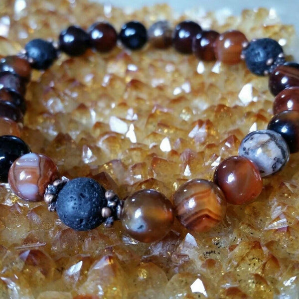 Essential oil diffuser bracelet - red and black Agate - Tree of Life