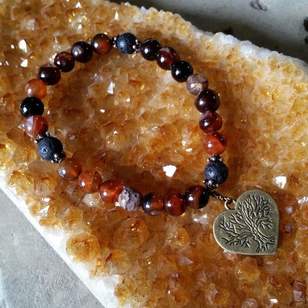 Essential oil diffuser bracelet - red and black Agate - Tree of Life