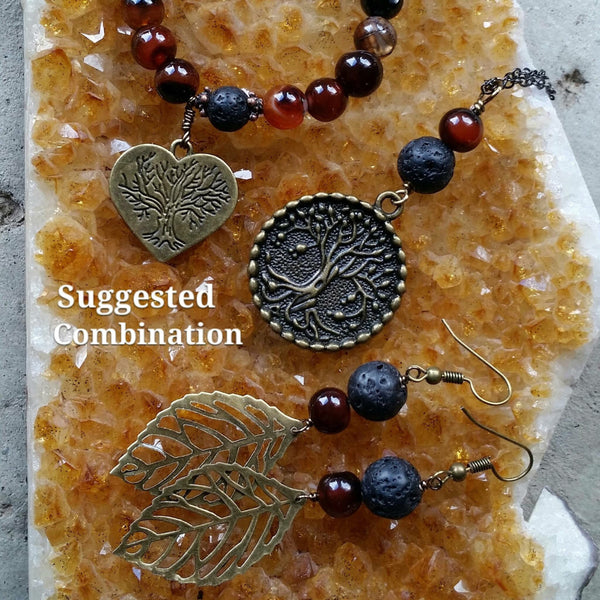 Essential oil diffuser earrings - red agate - antiqued bronze- leaf