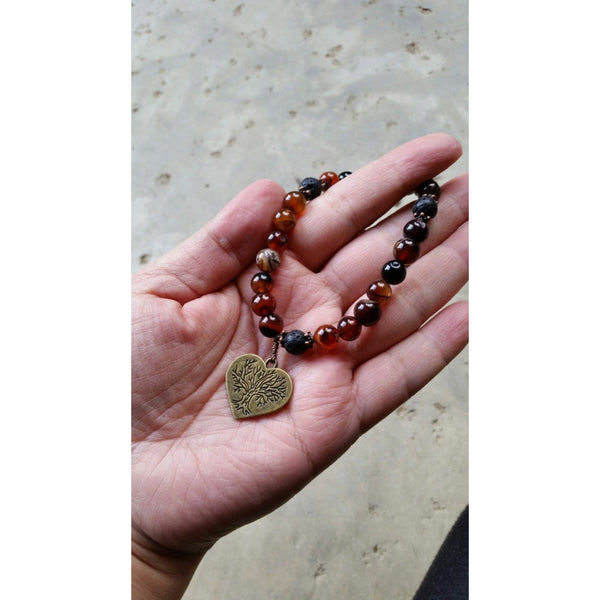 Essential oil diffuser bracelet - red and black Agate - Tree of Life