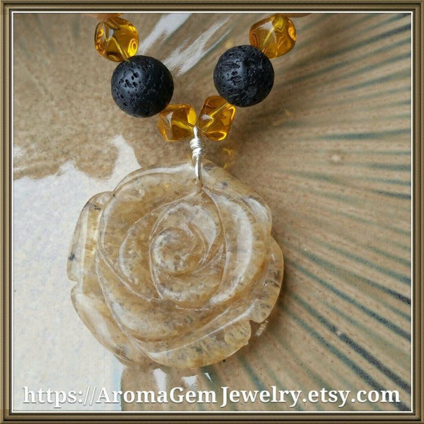 Essential oil diffuser necklace/earring set-calcite and glass