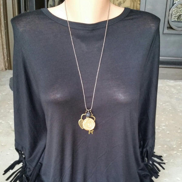 Essential oil essential oil diffuser necklace - cluster - antiqued bronz  - red agate flower, skeleton key, heart lock.