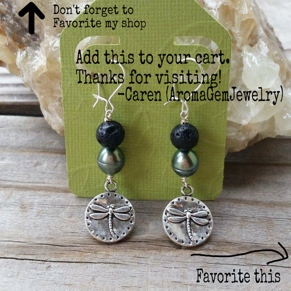 Essential oil diffuser earring - cultured pearl, dragonfly