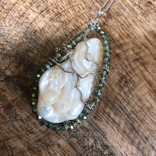 Intricate and gorgeous Wire wrapped cultured pearl dragonfly necklace - NOT AROMATHERAPY