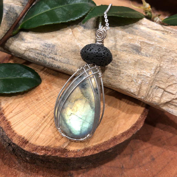 Essential oil diffuser necklace - Labradorite