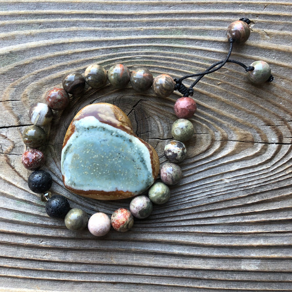 Essential oil diffuser bracelet & heart set- Desert Jasper