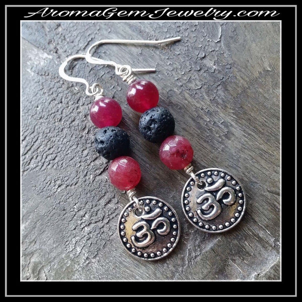 Essential oil diffuser earrings - Om - energized fuscia