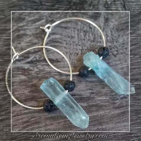 Essential oil diffuser earrings - blue quartz crystal (dyed)