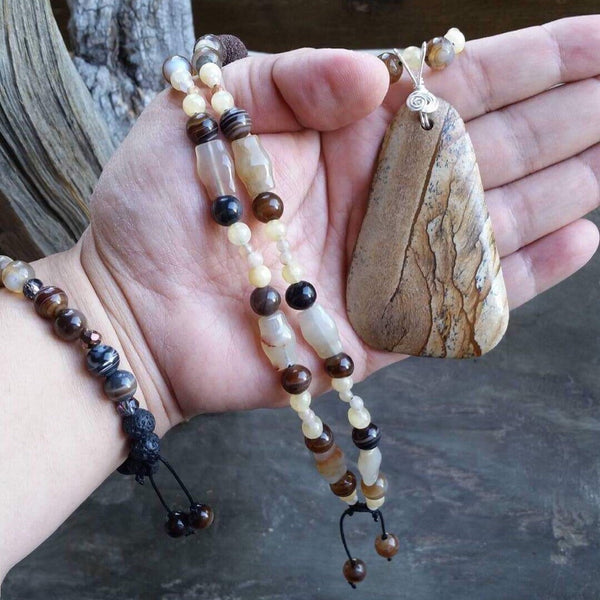 Essential oil diffuser necklace-Picture Jasper, Banded Agate