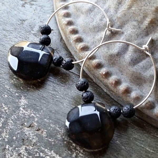 Essential oil diffuser earrings - smokey Quartz hoops